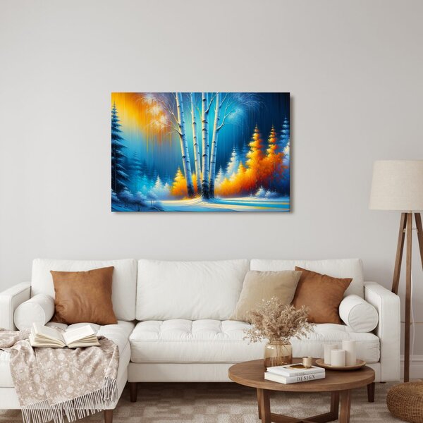 Quadro su tela – Paesaggio invernale con alberi colorati