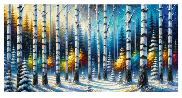 Quadro su tela – Boschetto di betulle all'alba