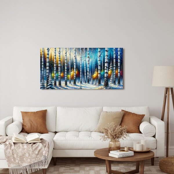 Quadro su tela – Boschetto di betulle all'alba
