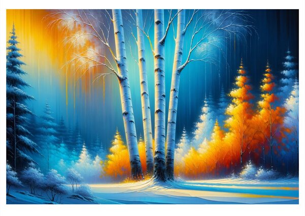 Quadro su tela – Paesaggio invernale con alberi colorati