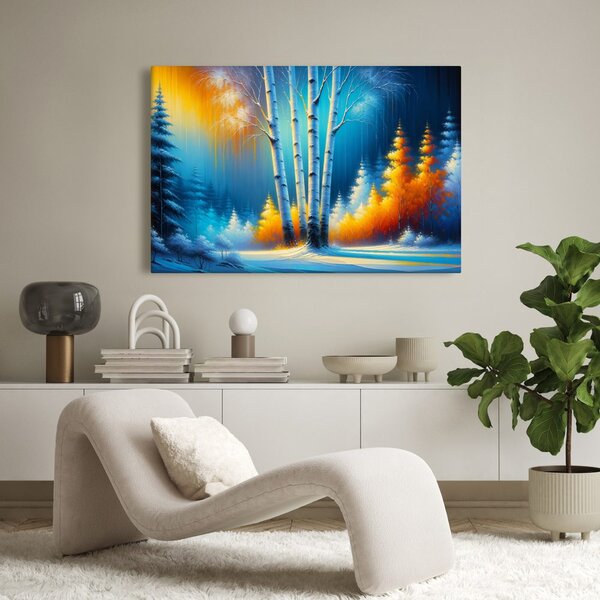 Quadro su tela – Paesaggio invernale con alberi colorati