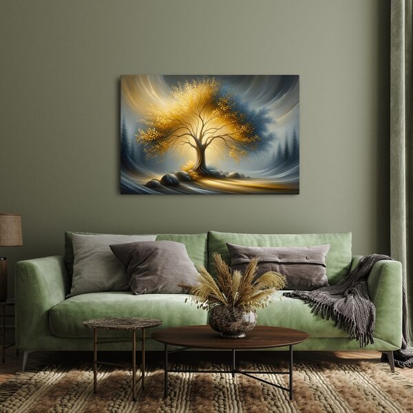 Quadro su tela – Albero della vita dorato nel paesaggio