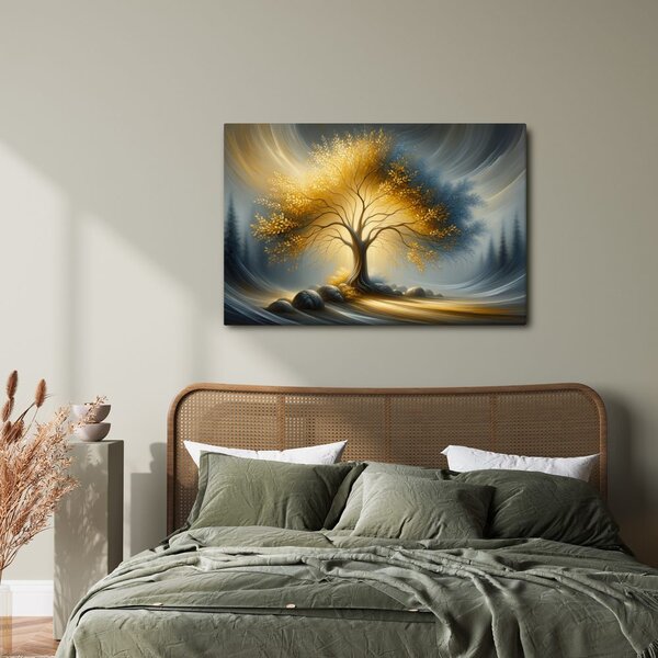 Quadro su tela – Albero della vita dorato nel paesaggio