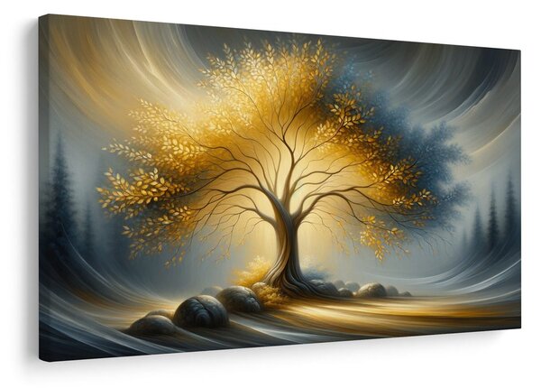 Quadro su tela – Albero della vita dorato nel paesaggio