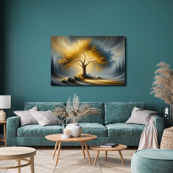 Quadro su tela – Albero della vita dorato nel paesaggio