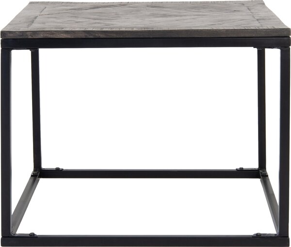 Tavolino WOMO-DESIGN quadrato, 60x60 cm, grigio, unico, fatto a mano in legno massiccio, legno di mango, aspetto parquet, struttura in metallo nero