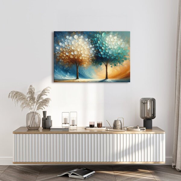 Quadro su tela – Due alberi della vita colorati
