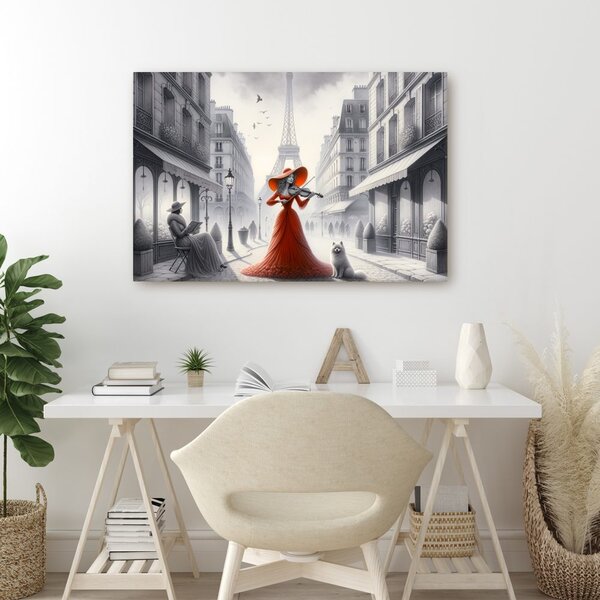 Quadro su tela – Strada parigina con violinista
