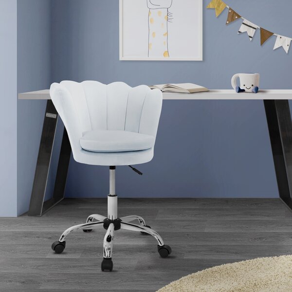 ML-Design sedia da ufficio in velluto azzurro, sedia da trucco con schienale a conchiglia, sedia girevole con rotelle, sedia da scrivania regolabile in altezza sgabello girevole