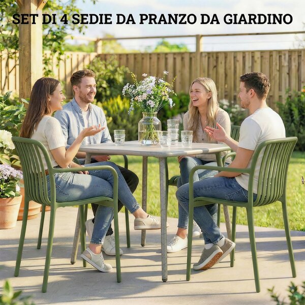 Outsunny Set di 4 Sedie da Patio Impilabili, Sedie da Pranzo da Esterno con Schienale Curvo, Seduta a Doghe e Braccioli | Aosom Italy