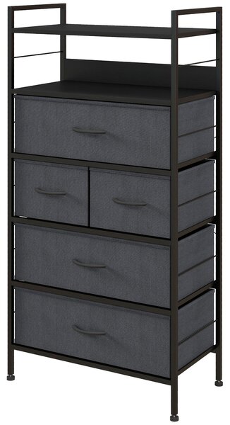 Cassettiera 5 Cassetti Moderna in Tessuto non Tessuto 58x30x120 cm In Acciaio e MDF Nera