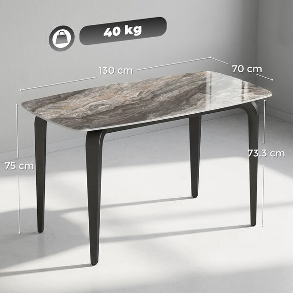 HOMCOM Tavolo 4 Persone, 130x70 cm, Moderno con Piano in Pietra Sinterizzata, Marrone | Aosom Italy