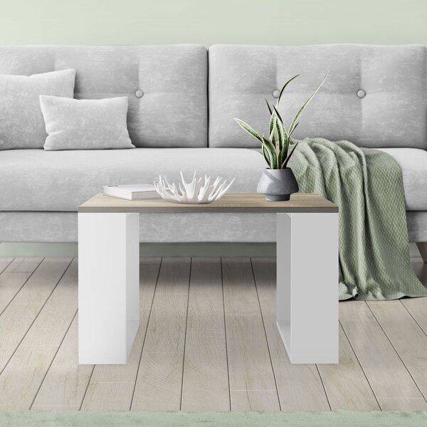 Tavolino ML-Design 65x65x40 cm, look rovere/bianco, tavolino quadrato ideale per soggiorno e ufficio