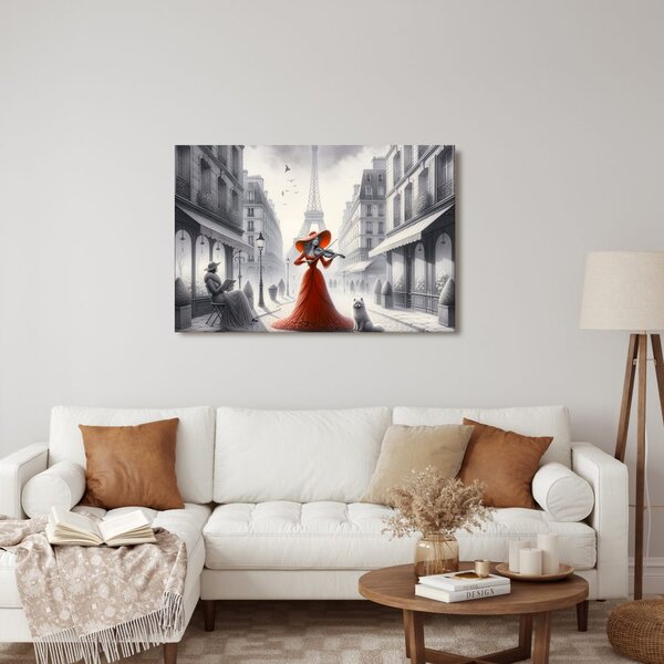 Quadro su tela – Strada parigina con violinista