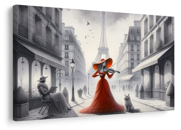 Quadro su tela – Strada parigina con violinista