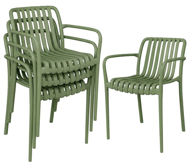 Outsunny Set di 4 Sedie da Patio Impilabili, Sedie da Pranzo da Esterno con Schienale Curvo, Seduta a Doghe e Braccioli | Aosom Italy