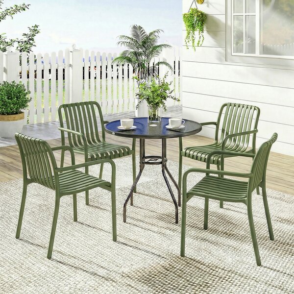 Outsunny Set di 4 Sedie da Patio Impilabili, Sedie da Pranzo da Esterno con Schienale Curvo, Seduta a Doghe e Braccioli | Aosom Italy