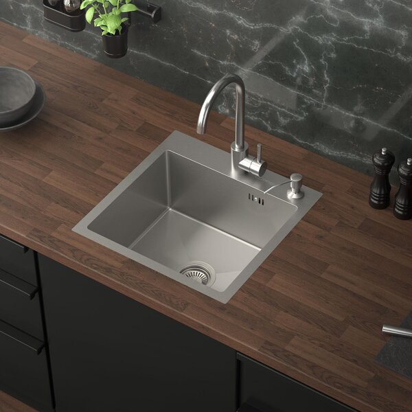 ML-Design lavello da cucina con scarico e troppopieno, argento, in acciaio inox
