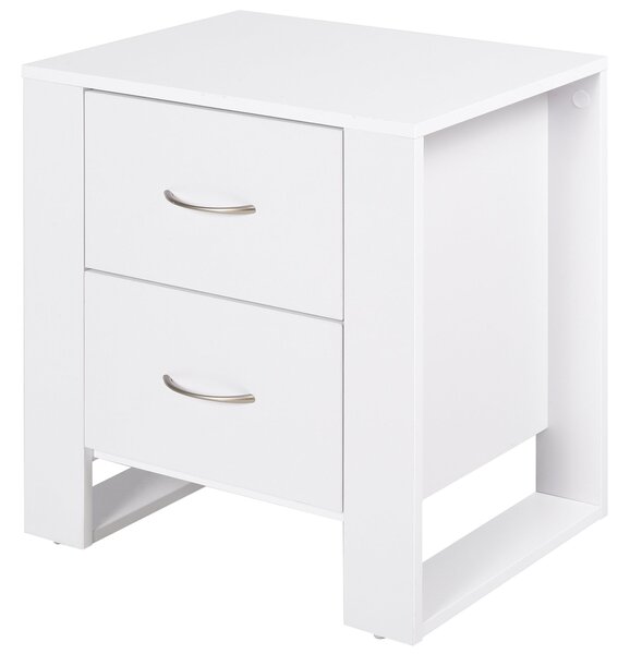 Comodino Moderno con 2 Cassetti per Camera da Letto 48x39x54 cm in Legno Bianco