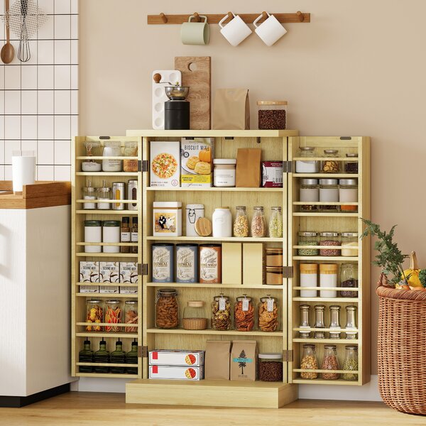 HOMCOM Dispensa 104 cm, 12 rastrelliere spezie, ripiani regolabili, legno naturale. | Aosom Italy