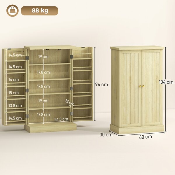 HOMCOM Dispensa 104 cm, 12 rastrelliere spezie, ripiani regolabili, legno naturale. | Aosom Italy