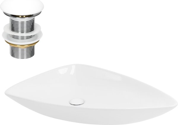 LuxeBath Lavabo da appoggio Square, 69x46x13 cm, bianco, in Vetroceramica, incl. set di scarico senza troppopieno