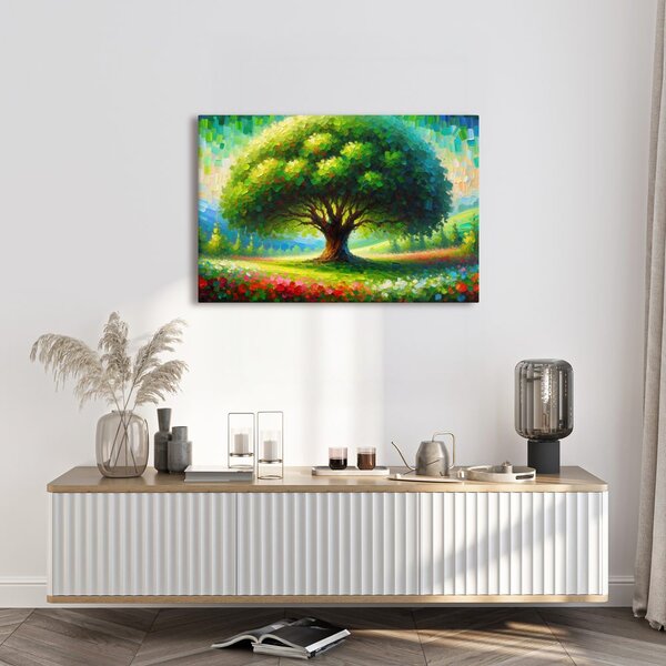 Quadro su tela – Albero della vita colorato sul prato