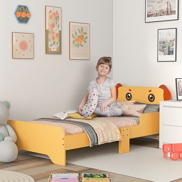 Lettino per Bambini 3-6 Anni con Sponde Laterali Anticaduta 143x74x66 cm in MDF Giallo