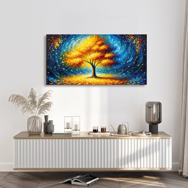 Quadro su tela – Albero della vita autunnale in blu
