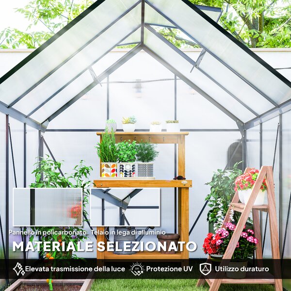 Outsunny Serra in Policarbonato e Alluminio con Porta a Battente e Finestra a Tetto, 3.6㎡, Grigio | Aosom Italy