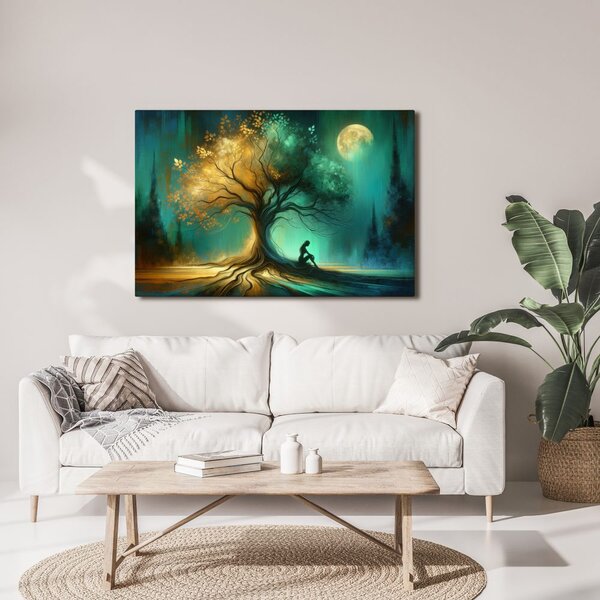 Quadro su tela – Silhouette solitaria presso l'albero della vita