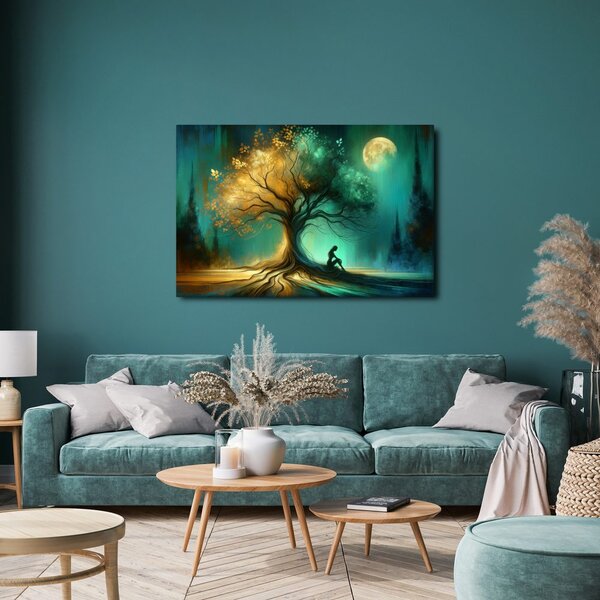 Quadro su tela – Silhouette solitaria presso l'albero della vita