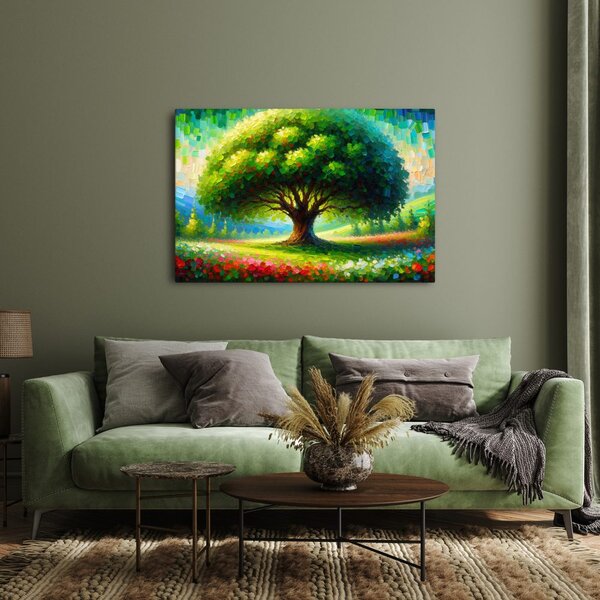 Quadro su tela – Albero della vita colorato sul prato