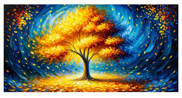 Quadro su tela – Albero della vita autunnale in blu