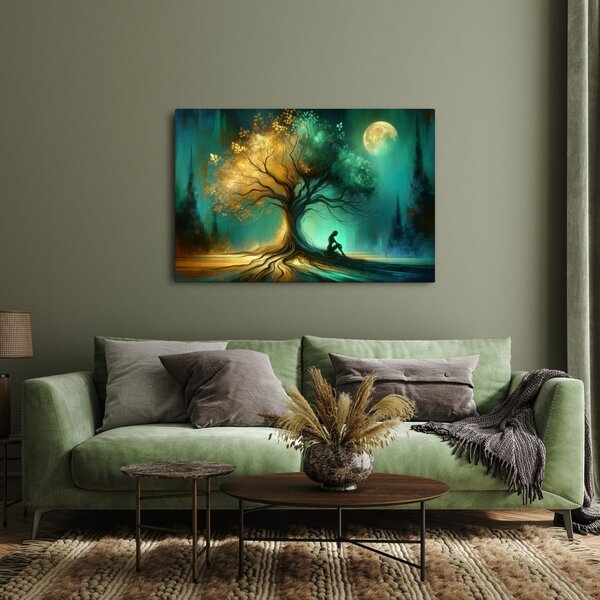 Quadro su tela – Silhouette solitaria presso l'albero della vita