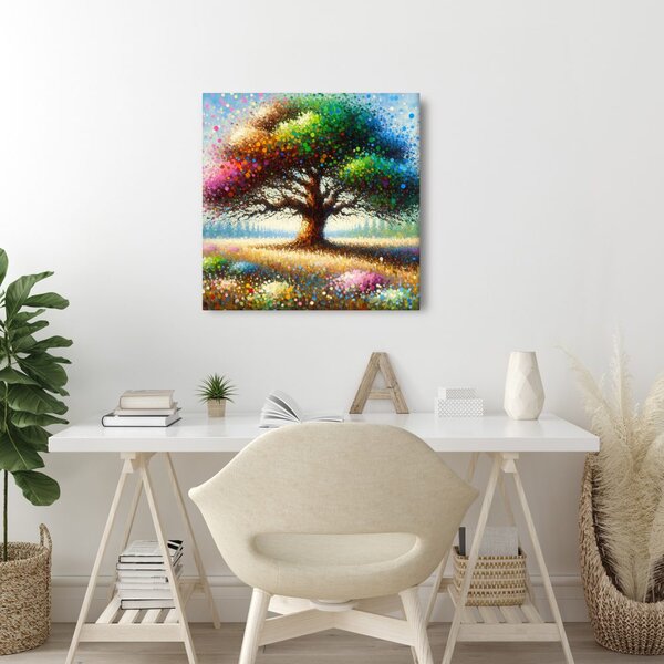 Quadro su tela – Albero della vita arcobaleno sul prato