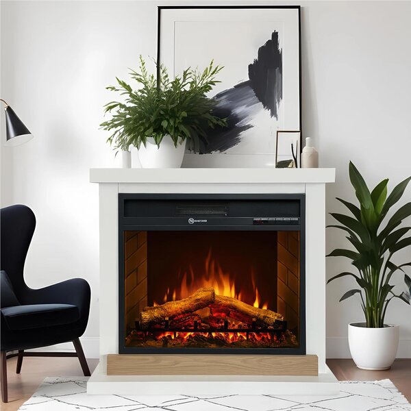 Camino elettrico caminetto da terra STOCCOLMA in legno BIANCO Made in Italy in legno Bianco Dimensioni 75x28x h 70 cm Peso 23 kg Volume riscaldabile 30 m2
