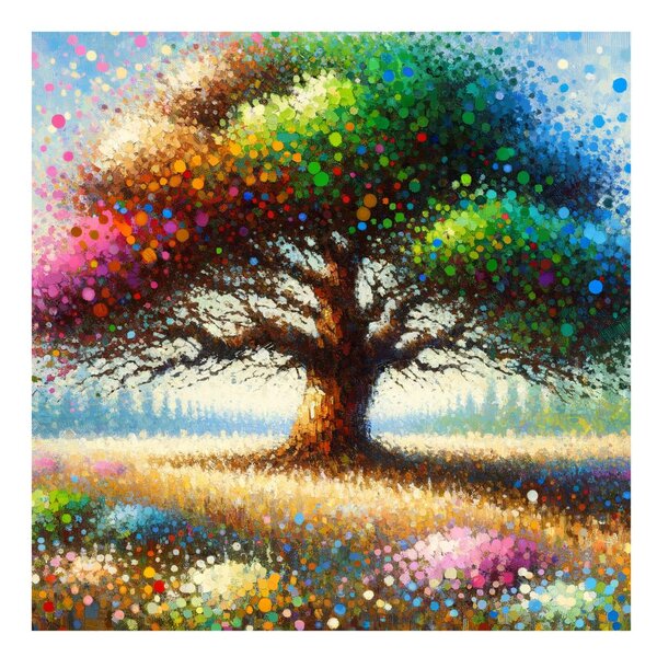 Quadro su tela – Albero della vita arcobaleno sul prato