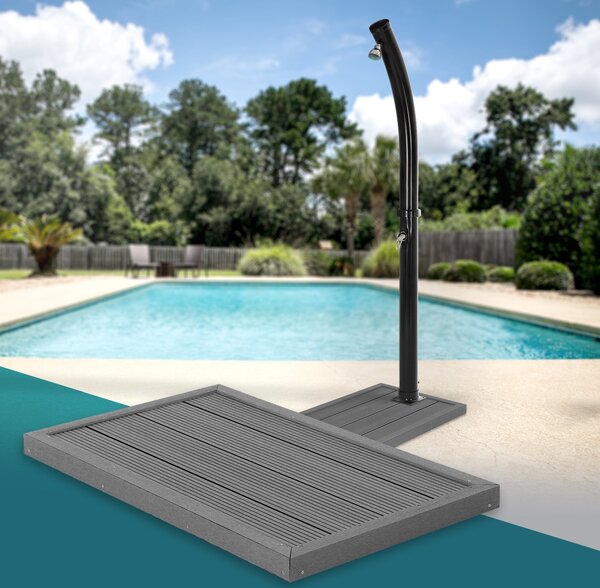 ML-Design Elemento a pavimento in WPC per doccia solare, scaletta o piscina, grigio scuro, 101 x 63 x 5,5 cm, base antiscivolo, incluso materiale di installazione