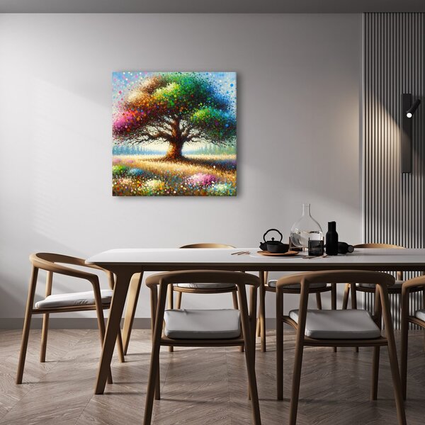 Quadro su tela – Albero della vita arcobaleno sul prato