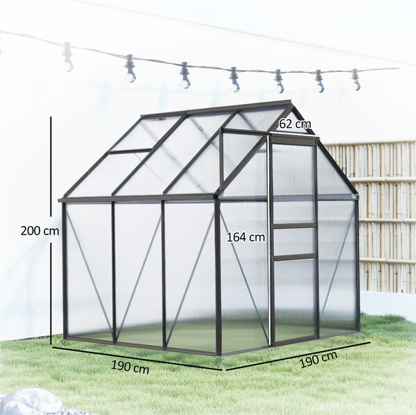 Outsunny Serra in Policarbonato e Alluminio con Porta a Battente e Finestra a Tetto, 3.6㎡, Grigio | Aosom Italy