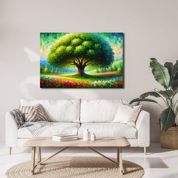 Quadro su tela – Albero della vita colorato sul prato