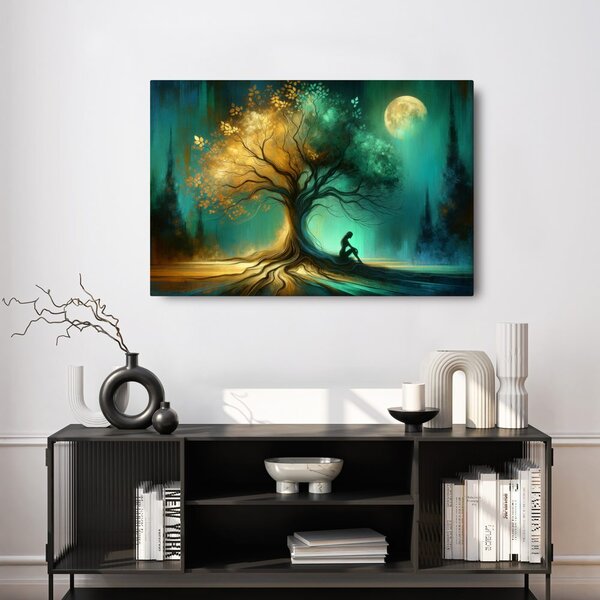 Quadro su tela – Silhouette solitaria presso l'albero della vita