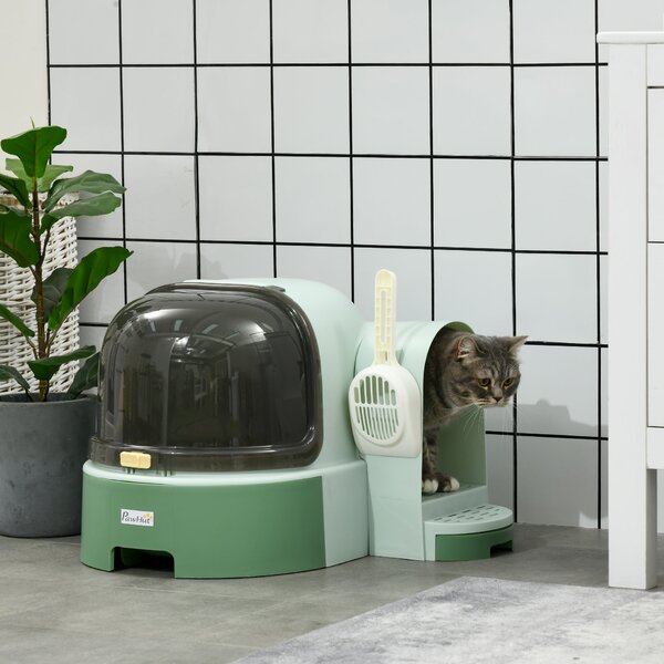 Lettiera per Gatti Chiusa con Coperchio Apribile e Vassoio Estraibile 52x60x42 cm Verde