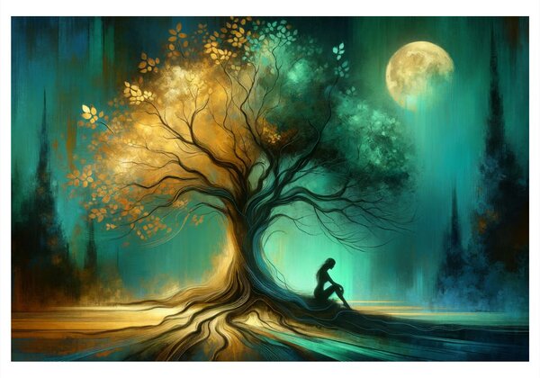 Quadro su tela – Silhouette solitaria presso l'albero della vita