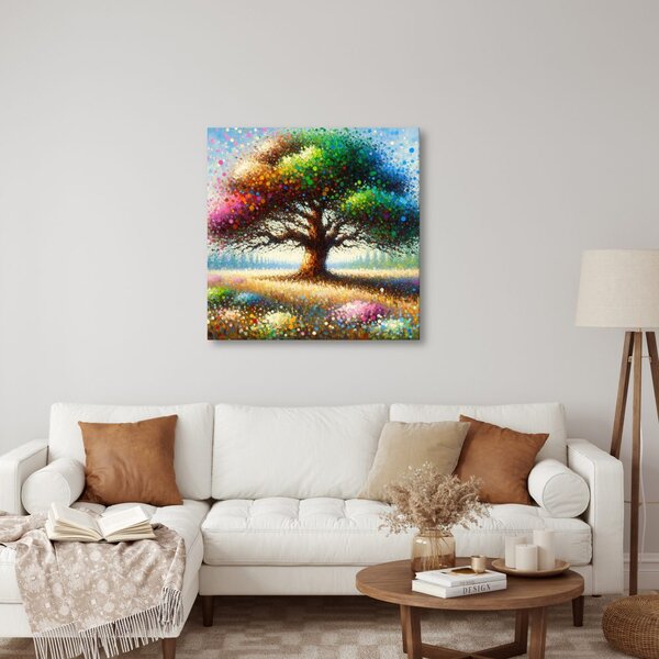Quadro su tela – Albero della vita arcobaleno sul prato