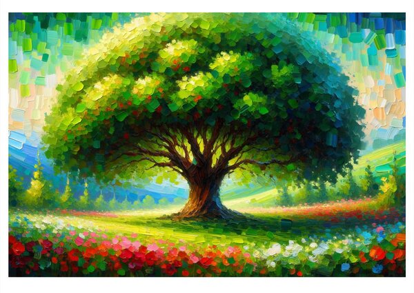 Quadro su tela – Albero della vita colorato sul prato