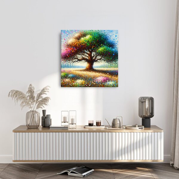 Quadro su tela – Albero della vita arcobaleno sul prato