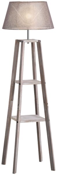 Lampada da Terra in Legno con 3 Ripiani e Paralume in Tessuto 45x45x148 cm Grigio
