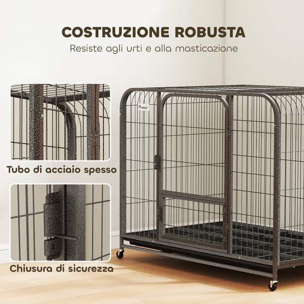 PawHut Gabbia per Cani in Acciaio con Ruote, 3 Porte, Vassoio Rimovibile e Chiusura Sicura, Nero | Aosom Italy